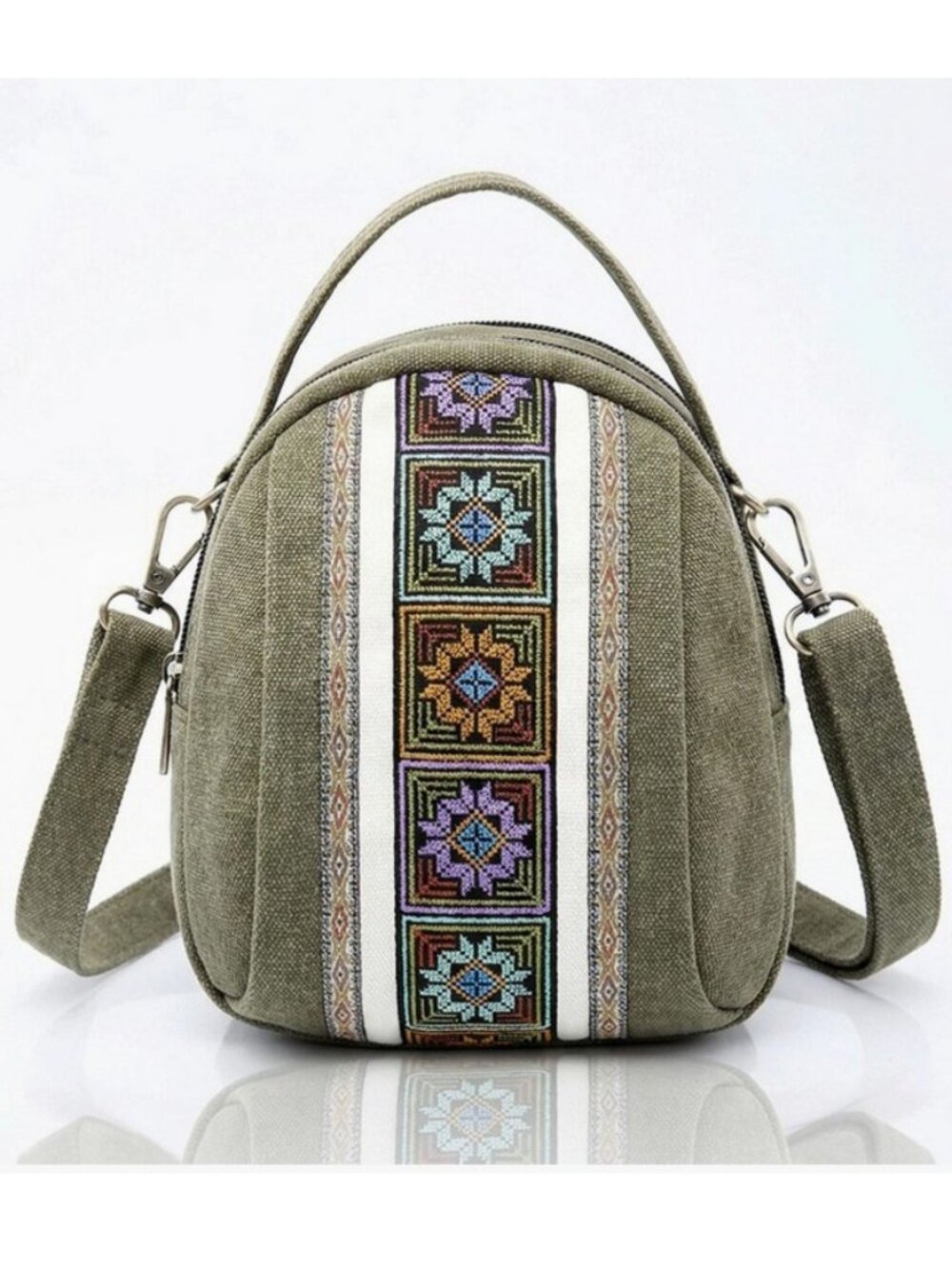 Ethnic Embroidered Canvas Shoulder Bag Women's Casual Crossbody Purse - Picture 2 of 4
